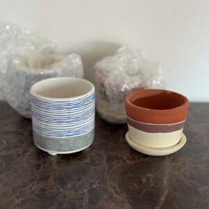 Striped Blue and Terracotta Planter Sets
